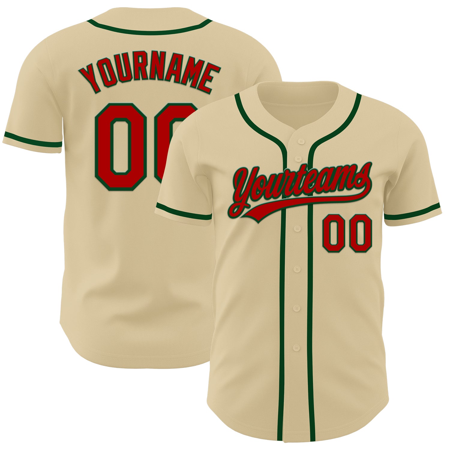 Custom Name and Number Authentic Baseball Jersey - Personalized Red-Green Team Jersey Personalized Sand Red-Green Authentic