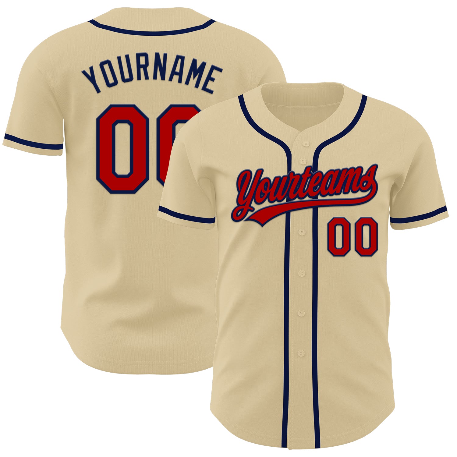 Custom Red and Navy Baseball Jersey - Personalized Authentic Team Apparel Personalized Sand Red-Navy Authentic Baseball Jersey