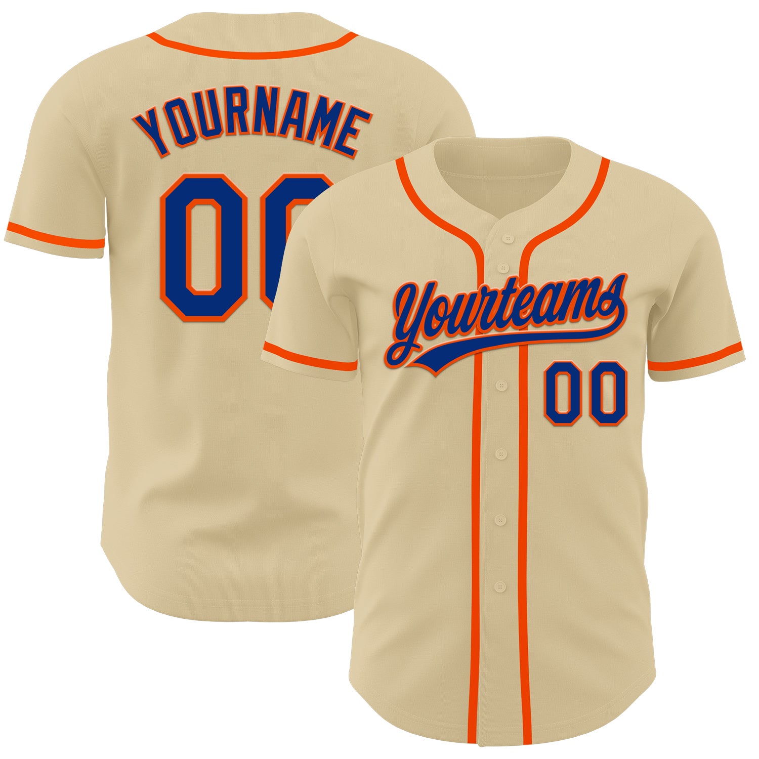Custom Name and Number Personalization on Royal-Orange Authentic Baseball Jersey - Team Gear Personalized Sand Royal-Orange
