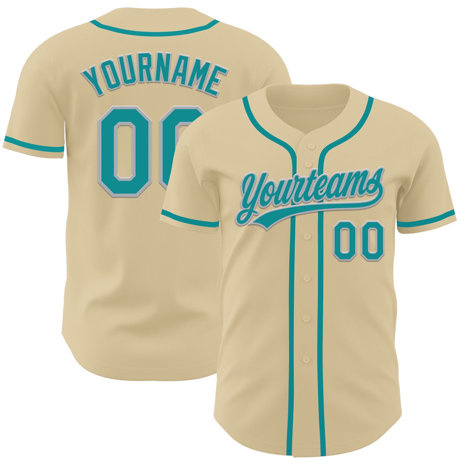 Custom Name and Number Authentic Baseball Jersey - Personalized Sand Teal-Gray Design Personalized Sand Teal-Gray Authentic