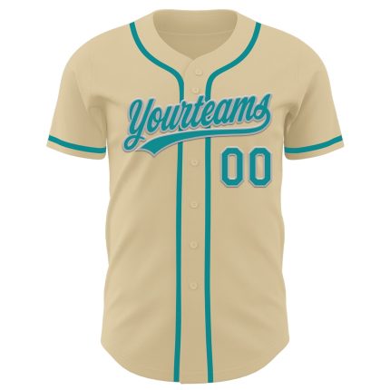 Custom Name and Number Authentic Baseball Jersey - Personalized Sand Teal-Gray Design Personalized Sand Teal-Gray Authentic