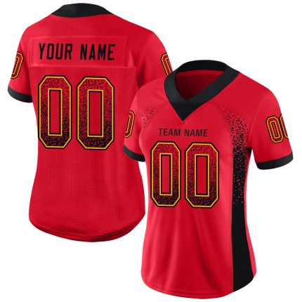 Custom Name and Number Scarlet Black-Gold Football Jersey Drift Fashion - Personalized Team Mesh Apparel Personalized Scarlet