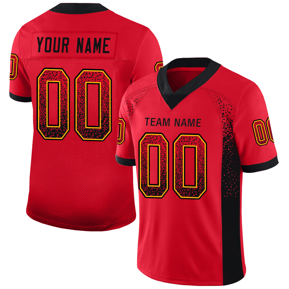 Custom Name and Number Scarlet Black-Gold Football Jersey Drift Fashion - Personalized Team Mesh Apparel Personalized Scarlet