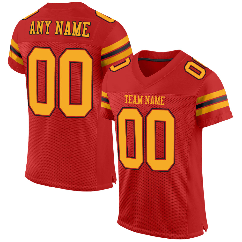 Custom Name Number Personalized Scarlet Gold Black Mesh Football Jersey Personalized Scarlet Gold-Black Mesh Authentic Football