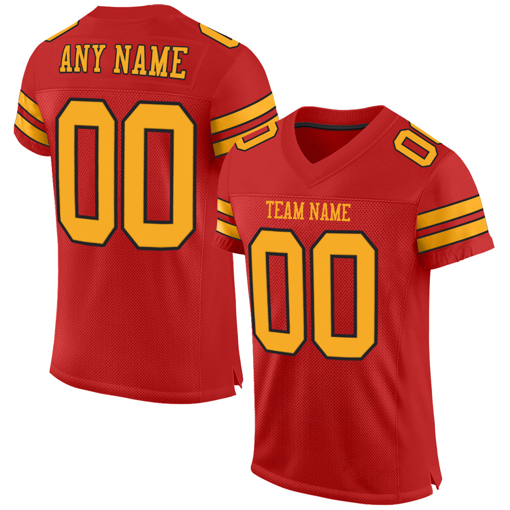Personalized Gold-Black Scarlet Mesh Football Jersey Authentic for Fans Personalized Scarlet Gold-Black Mesh Authentic Football
