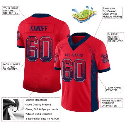 Custom Name and Number Football Jersey - Personalized Scarlet Navy-Gray Mesh Drift Fashion Team Gear Personalized Scarlet