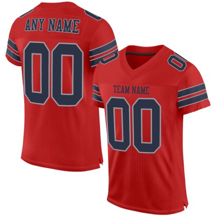 Personalized Custom Name and Number Football Jersey - Scarlet Navy-Light Gray Mesh Authentic Team Jersey Personalized Scarlet