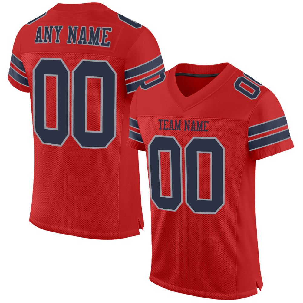Personalized Custom Name and Number Football Jersey - Scarlet Navy-Light Gray Mesh Authentic Team Jersey Personalized Scarlet