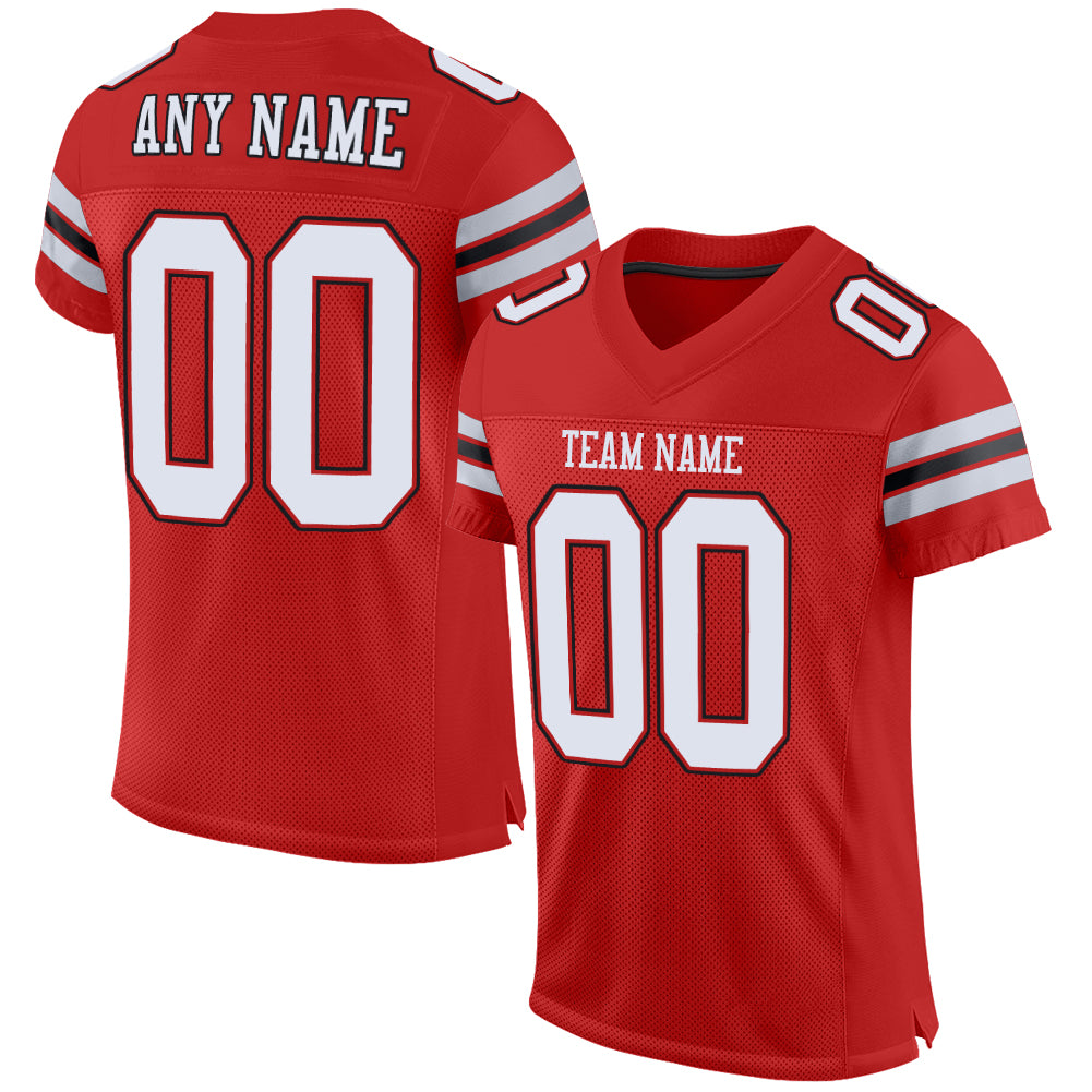 Personalized Football Jersey - Scarlet White-Black Mesh Authentic Design Personalized Scarlet White-Black Mesh Authentic
