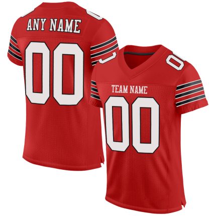 Custom Name and Number Authentic Football Jersey - Personalized Scarlet White-Black Mesh Design Personalized Scarlet White-Black