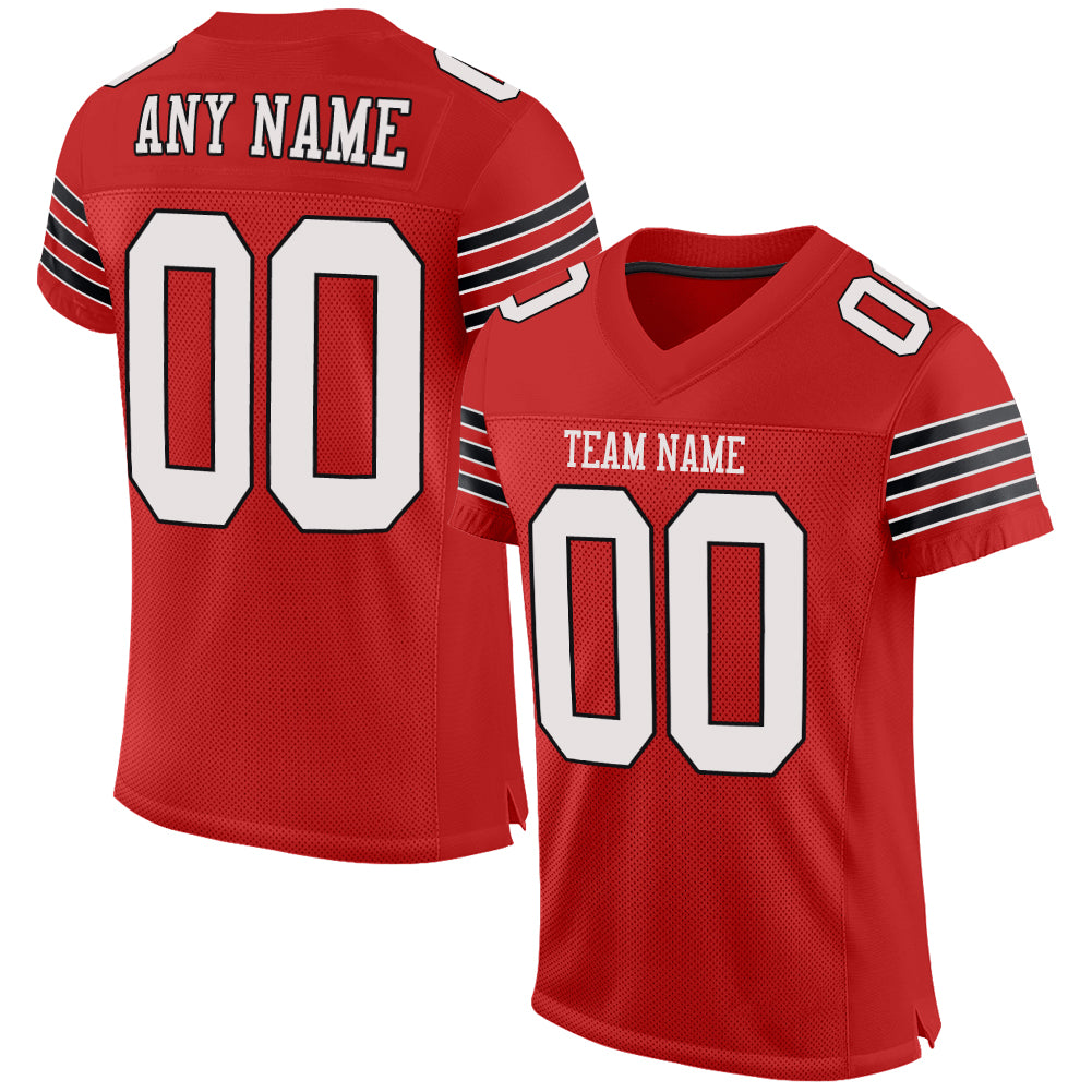 Custom Name and Number Authentic Football Jersey - Personalized Scarlet White-Black Mesh Design Personalized Scarlet White-Black