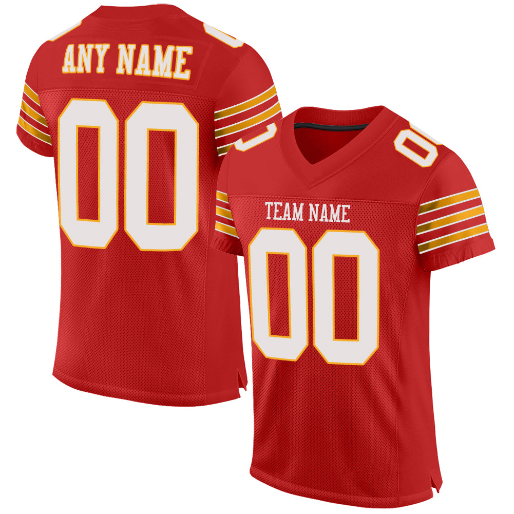 Personalized Authentic Football Jersey in Scarlet and White-Gold Mesh Personalized Scarlet White-Gold Mesh Authentic Football