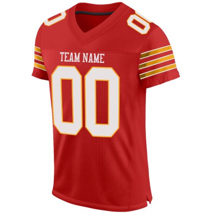 Personalized Authentic Football Jersey in Scarlet and White-Gold Mesh Personalized Scarlet White-Gold Mesh Authentic Football