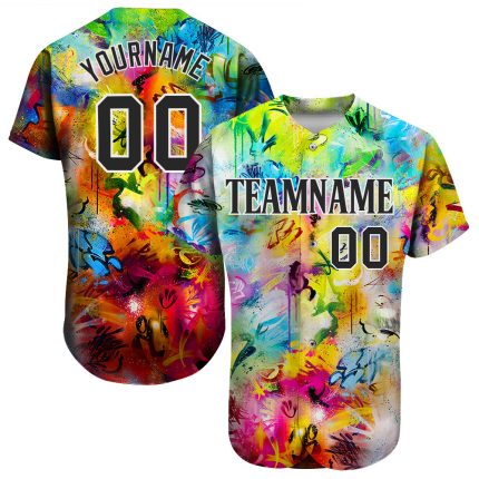 Custom 3D Black-White Graffiti Pattern Baseball Jersey with Personalized Name and Number Personalized Scratch Graffiti Pattern