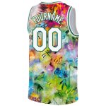 Custom Name and Number 3D Basketball Jersey - Personalized White Kelly Green Graffiti Pattern Authentic Jersey Personalized