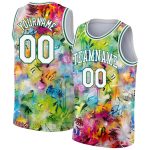Custom Name and Number 3D Basketball Jersey - Personalized White Kelly Green Graffiti Pattern Authentic Jersey Personalized