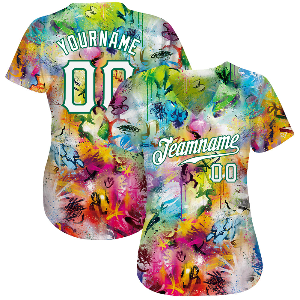 Personalized 3D Softball Jersey with Custom Name & Number - White Kelly Green Scratch Graffiti Pattern Personalized Scratch