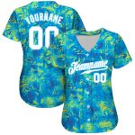 Personalized 3D Baseball Jersey with Scratch Graffiti Pattern in White and Light Blue Personalized Scratch Graffiti Pattern