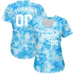 Custom Name and Number Personalized 3D Graffiti Pattern Baseball Jersey - White-Light Blue Personalized Scratch Graffiti