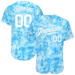Custom Name and Number Personalized 3D Graffiti Pattern Baseball Jersey - White-Light Blue Personalized Scratch Graffiti