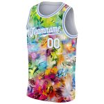 Custom Name and Number Personalized 3D Basketball Jersey - Scratch Graffiti Pattern in White and Light Blue Personalized