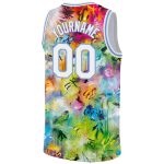 Custom Name and Number Personalized 3D Basketball Jersey - Scratch Graffiti Pattern in White and Light Blue Personalized