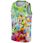 Custom Personalized 3D Basketball Jersey with Scratch Graffiti Pattern in White-Neon Green - Team Name & Number Personalized
