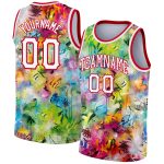 Custom Name Number 3D Basketball Jersey - Personalized White-Red Scratch Graffiti Pattern, Authentic Team Apparel Personalized