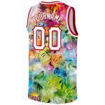Custom Name Number 3D Basketball Jersey - Personalized White-Red Scratch Graffiti Pattern, Authentic Team Apparel Personalized