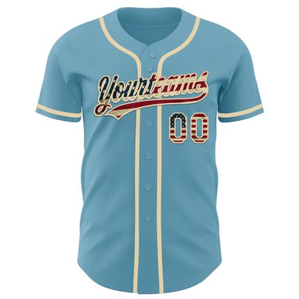 Custom Vintage USA Flag Baseball Jersey - Personalized Shadow Blue with Name and Number, Cream Authentic Design Personalized