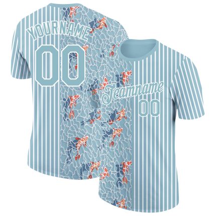Custom Name Number Shadow Blue White 3D Fish Pattern Performance T-Shirt - Personalized Animal Team Apparel Personalized
