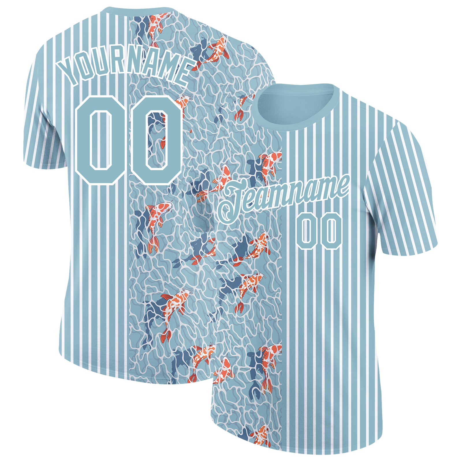 Custom Name Number Shadow Blue White 3D Fish Pattern Performance T-Shirt - Personalized Animal Team Apparel Personalized