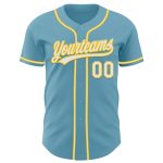 Custom Name and Number Personalized Shadow Blue Baseball Jersey - Authentic Team Apparel in White and Yellow Personalized