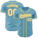 Custom Name and Number Personalized Shadow Blue Baseball Jersey - Authentic Team Apparel in White and Yellow Personalized