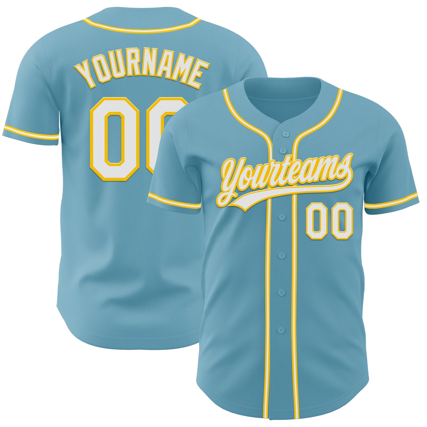 Custom Name and Number Personalized Shadow Blue Baseball Jersey - Authentic Team Apparel in White and Yellow Personalized