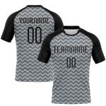 Custom Name and Number Volleyball Uniform Jersey - Personalized Silver Black Geometric Design Personalized Silver Black Geometric