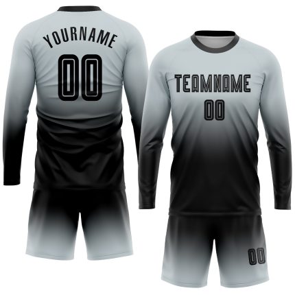 Custom Name Number Soccer Jersey Long Sleeve Fade Fashion Personalized Silver Black Team Uniform Personalized Silver Black