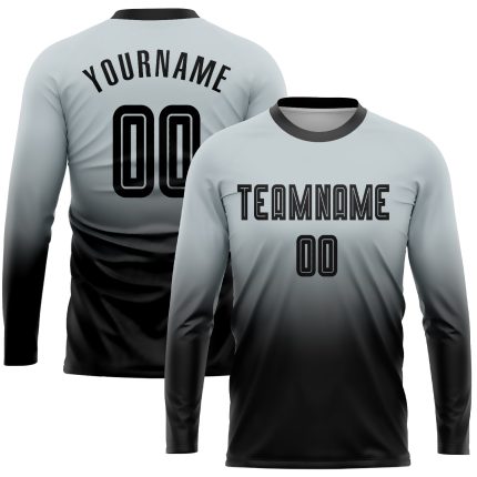 Custom Name Number Soccer Jersey Long Sleeve Fade Fashion Personalized Silver Black Team Uniform Personalized Silver Black