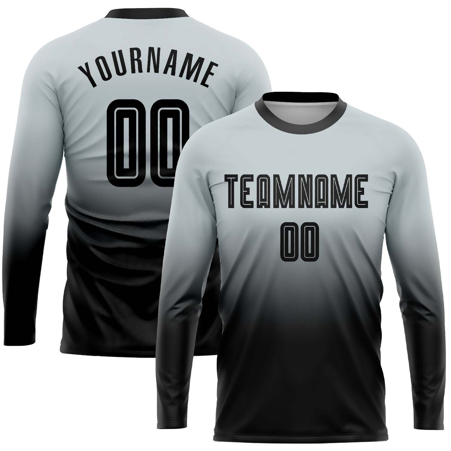 Custom Name Number Soccer Jersey Long Sleeve Fade Fashion Personalized Silver Black Team Uniform Personalized Silver Black