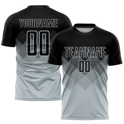 Custom Name Number Personalized Soccer Jersey Silver Black Sublimation Team Uniform Personalized Silver Black Sublimation