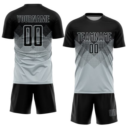 Custom Name Number Personalized Soccer Jersey Silver Black Sublimation Team Uniform Personalized Silver Black Sublimation