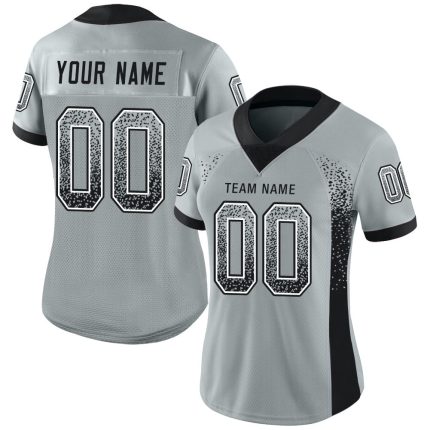 Custom Name & Number Personalized Black-White Silver Drift Fashion Football Jersey - Team Apparel Personalized Silver Black-White