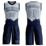Custom Name and Number Basketball Jersey Sublimation Round Neck Silver Navy Color Splash Suit Personalized Silver Navy Color