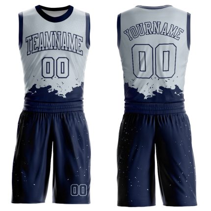 Custom Name and Number Basketball Jersey Sublimation Round Neck Silver Navy Color Splash Suit Personalized Silver Navy Color