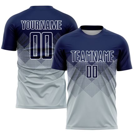 Custom Name Number Sublimation Soccer Jersey - Personalized Silver Navy-White Team Uniform Personalized Silver Navy-White