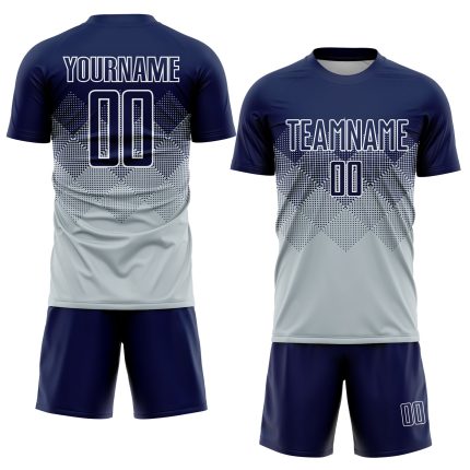 Custom Name Number Sublimation Soccer Jersey - Personalized Silver Navy-White Team Uniform Personalized Silver Navy-White
