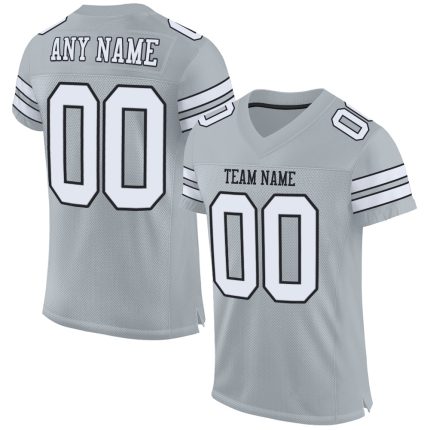 Custom Name and Number Authentic Football Jersey - Personalized Silver Black Mesh Team Jersey Personalized Silver White-Black