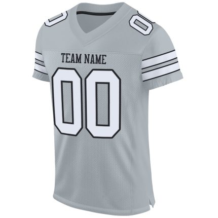 Custom Name and Number Authentic Football Jersey - Personalized Silver Black Mesh Team Jersey Personalized Silver White-Black