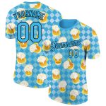 Custom Name and Number Team Beer Performance T-Shirt, Personalized 3D Sky Blue Black Pattern Design Personalized Sky Blue