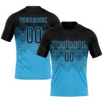 Personalized Sky Blue Geometric Shape Volleyball Jersey - Custom Sublimation Uniform Personalized Sky Blue Black Geometric